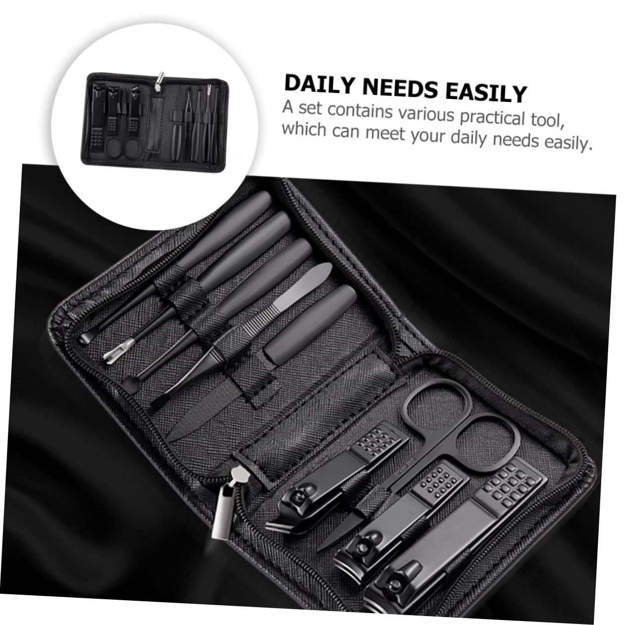 Набор для маникюра Мультифункциональный из нержавеющей стали Портативный Черный, фото №5