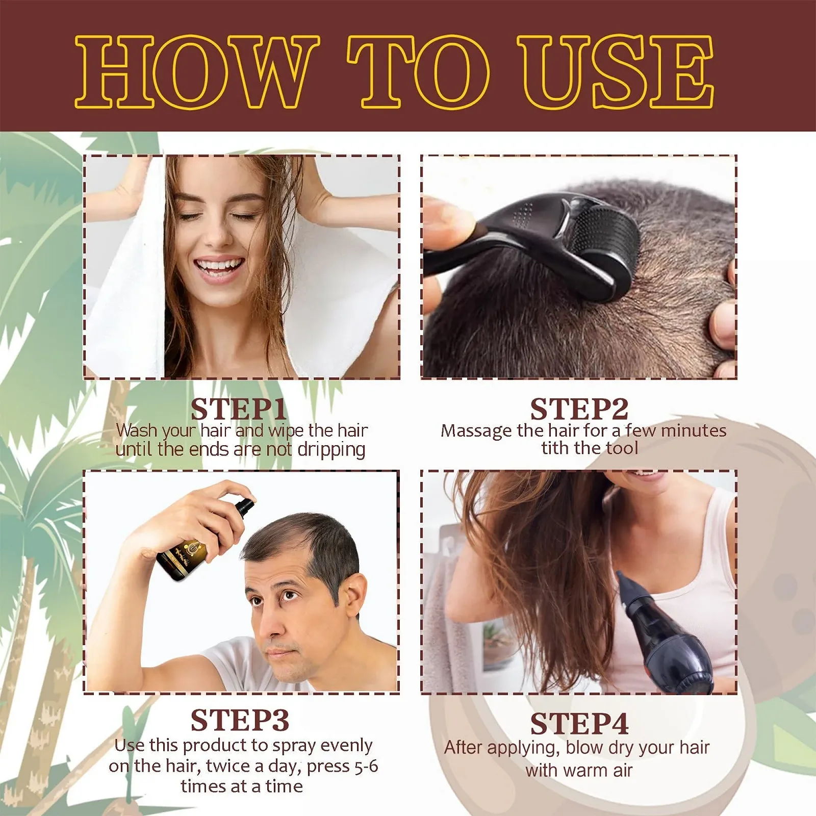 Сироватка для росту волосся Біотин, Набір Спрей для росту волосся Біотин, з дерма-ролером, фото №3