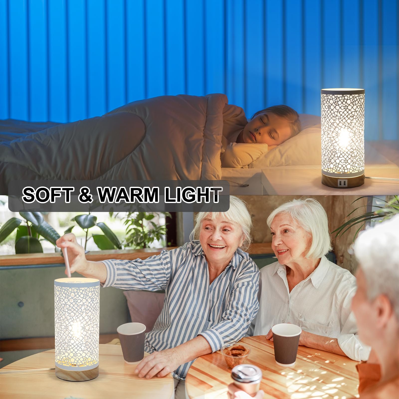 Настільні лампи (набір з 2 шт.) Touch Dimmable Charging Function 2 USB 2 LED Bulbs Vintage (White), фото №5