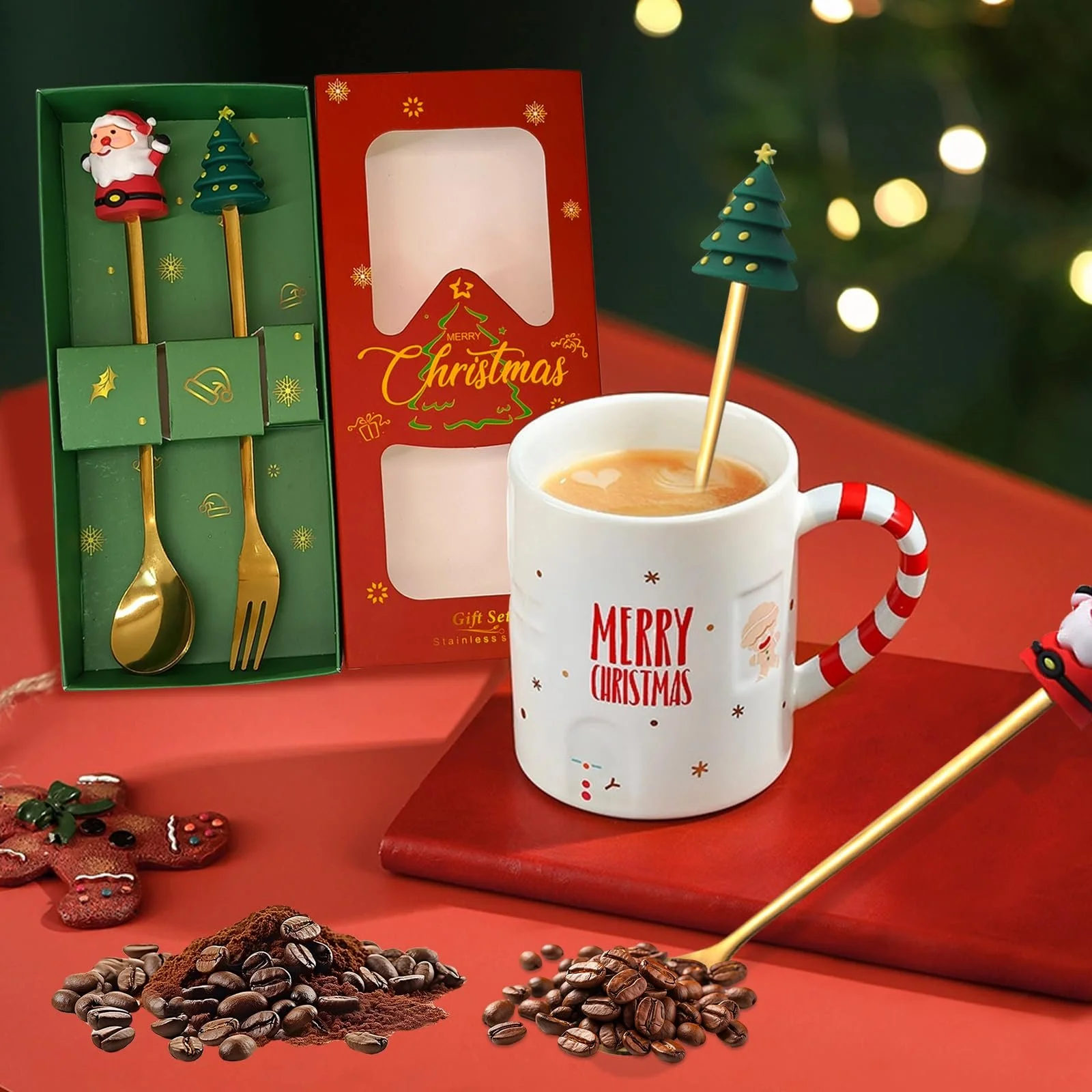 Набор Рождественских Ложек, Рождественские Столовые Приборы, Рождественская Ложка, Кофейная Ложка, Принадлежности для Рождественской Вечеринки, Набор Рождественских Кофейных Ложек из Нержавеющей Стали, Ложка для Смешивания для Украшения Рождественского Стола, фото №3