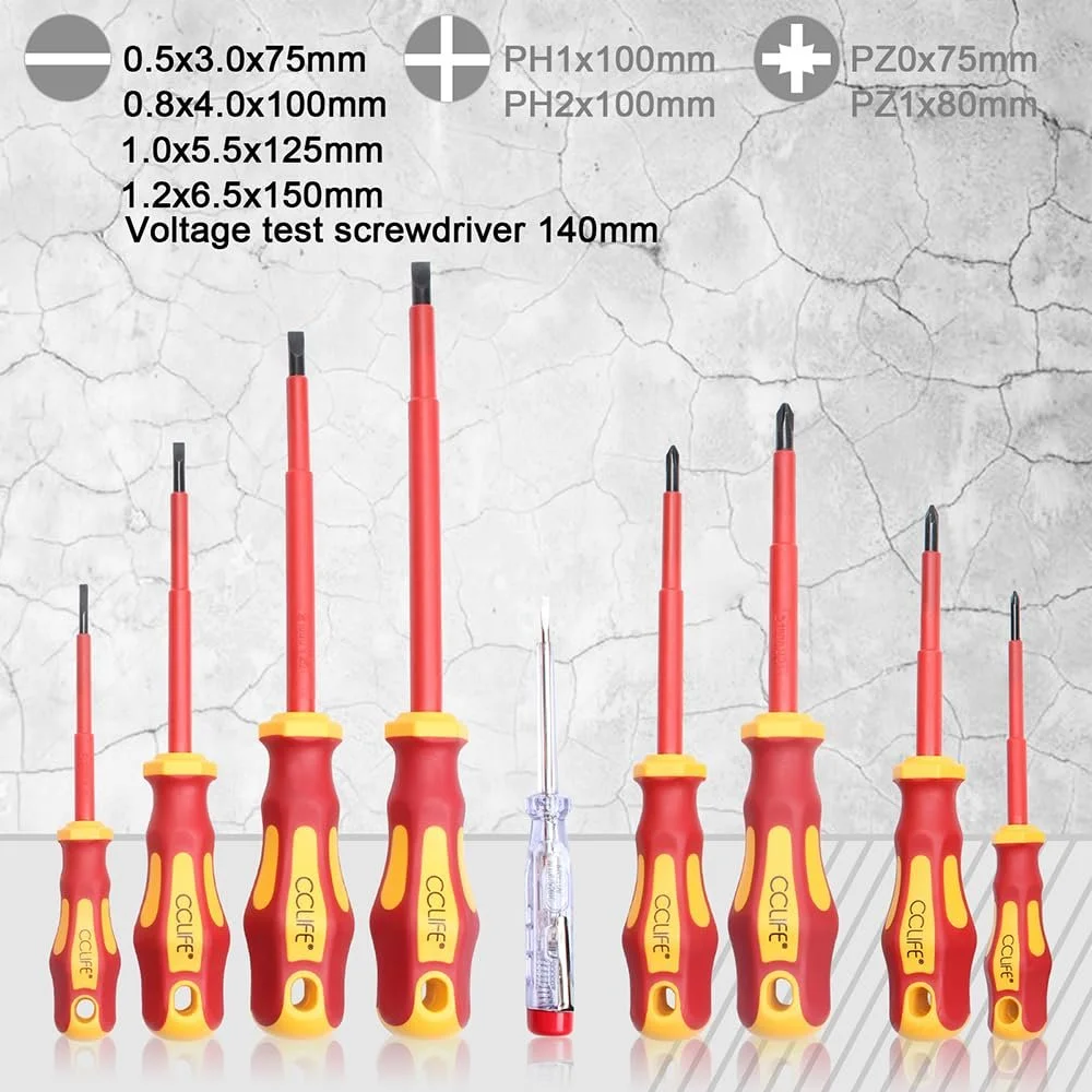 Набір ізольованих викруток CCLIFE VDE 9 штук шліцьові/PH/PZ з тестером, фото №2