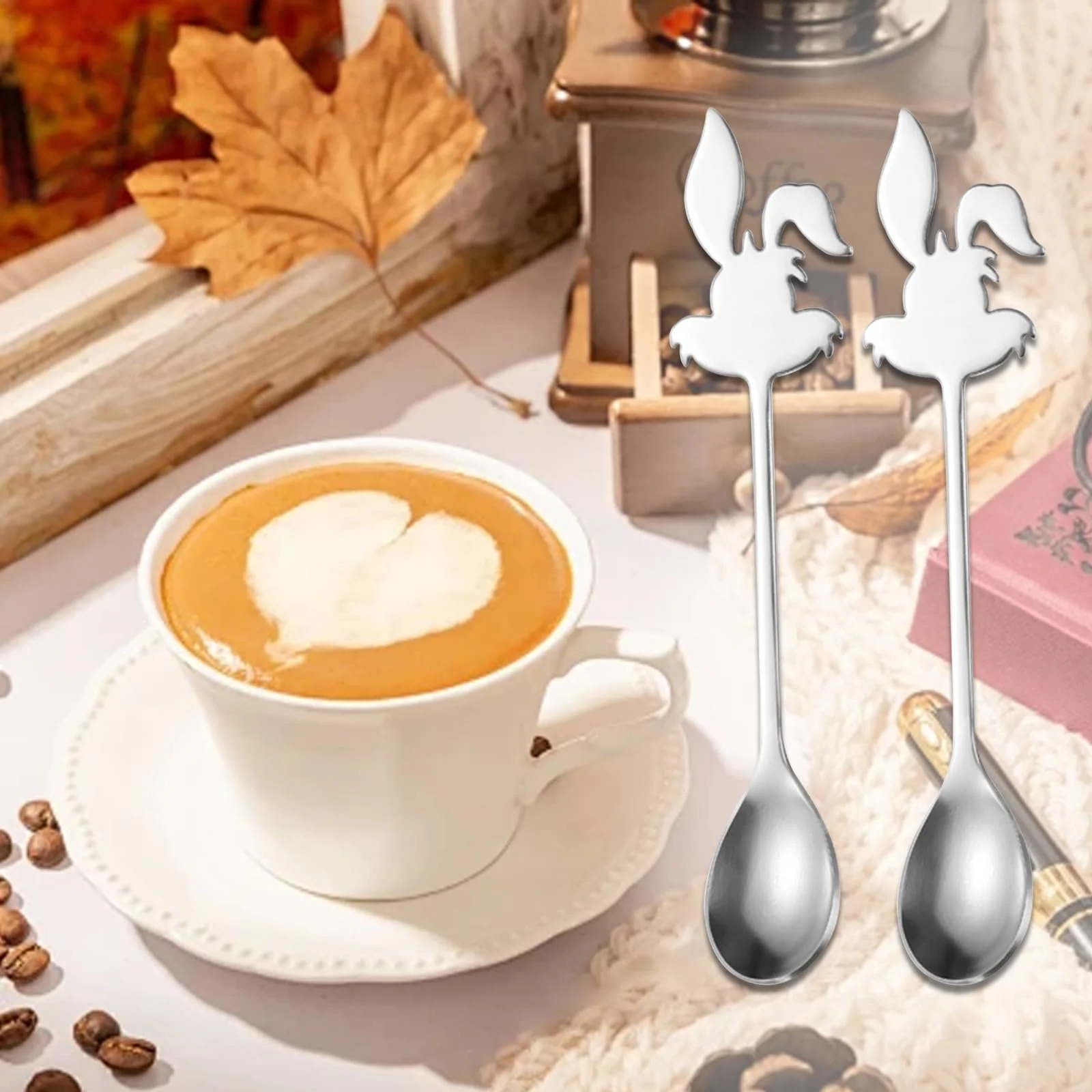 Ложка десертная Мультяшная Милая, Ложка для мороженого, Ложка для эспрессо, Подходит для домашнего использования, Отелей, Свадеб, Вечеринок (Серебряная) (Ложка Кролик), фото №3