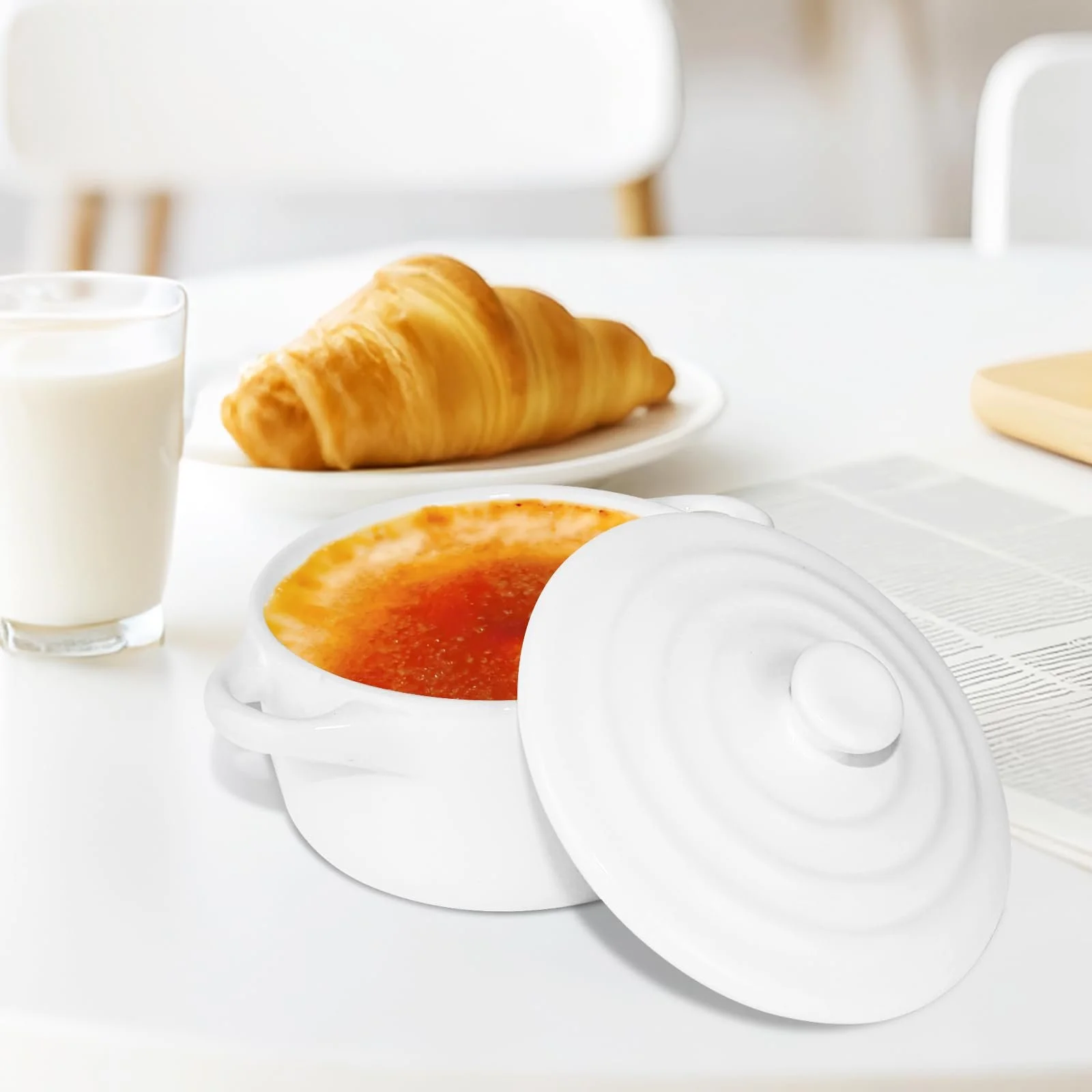 Форма для запекания Керамическая 5,5 дюймов С крышкой Белый, фото №6 Форма для запекания Керамическая 5,5 дюймов С крышкой Белый, фото №6