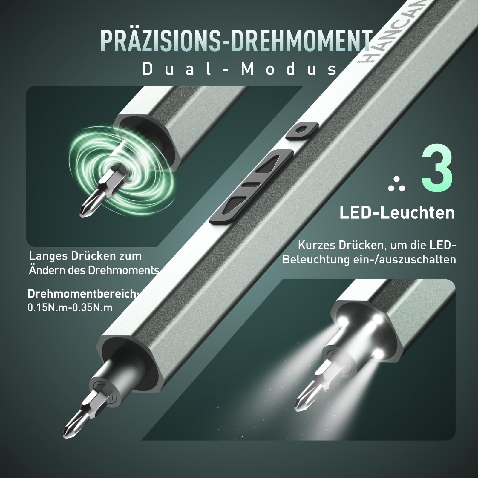 Викрутка Hancaner Mini Electric 152 в 1 з акумулятором та ручним управлінням 0.15-0.35 Н·м, LED підсвітка, 119 біт для ноутбука, ПК, телефонів, камер, годинників, фото №2