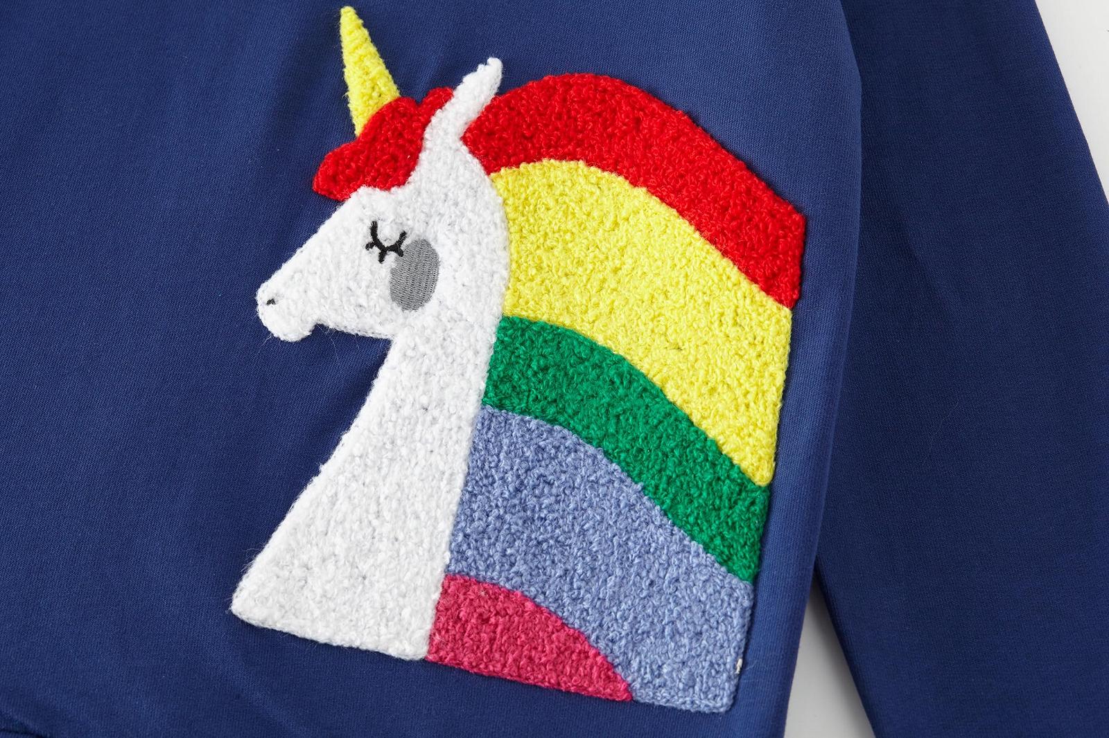 Толстовка SOIBEEN для девочек, милый детский пуловер, комплект 2 шт., топ с единорогом, свитшот, пуловер, круглый вырез, длинный рукав, повседневная одежда, весенняя осенняя хлопковая толстовка 1-10 лет, фото №4