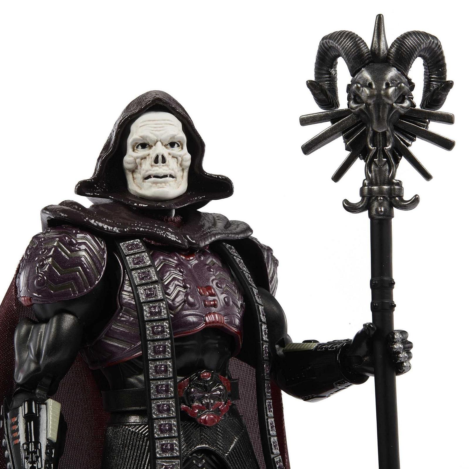 Фигурка Masters of the Universe Masterverse Скелетор, 30 подвижных суставов, 2 головы, 2 пары рук, меч, посох Хавока, космический ключ, фото №2