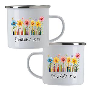 Эмалированная Кружка Цветочный мотив с цветными карандашами, Школьник 2025, для школы, подарок, прочная и легкая, для использования на улице - Фото 1