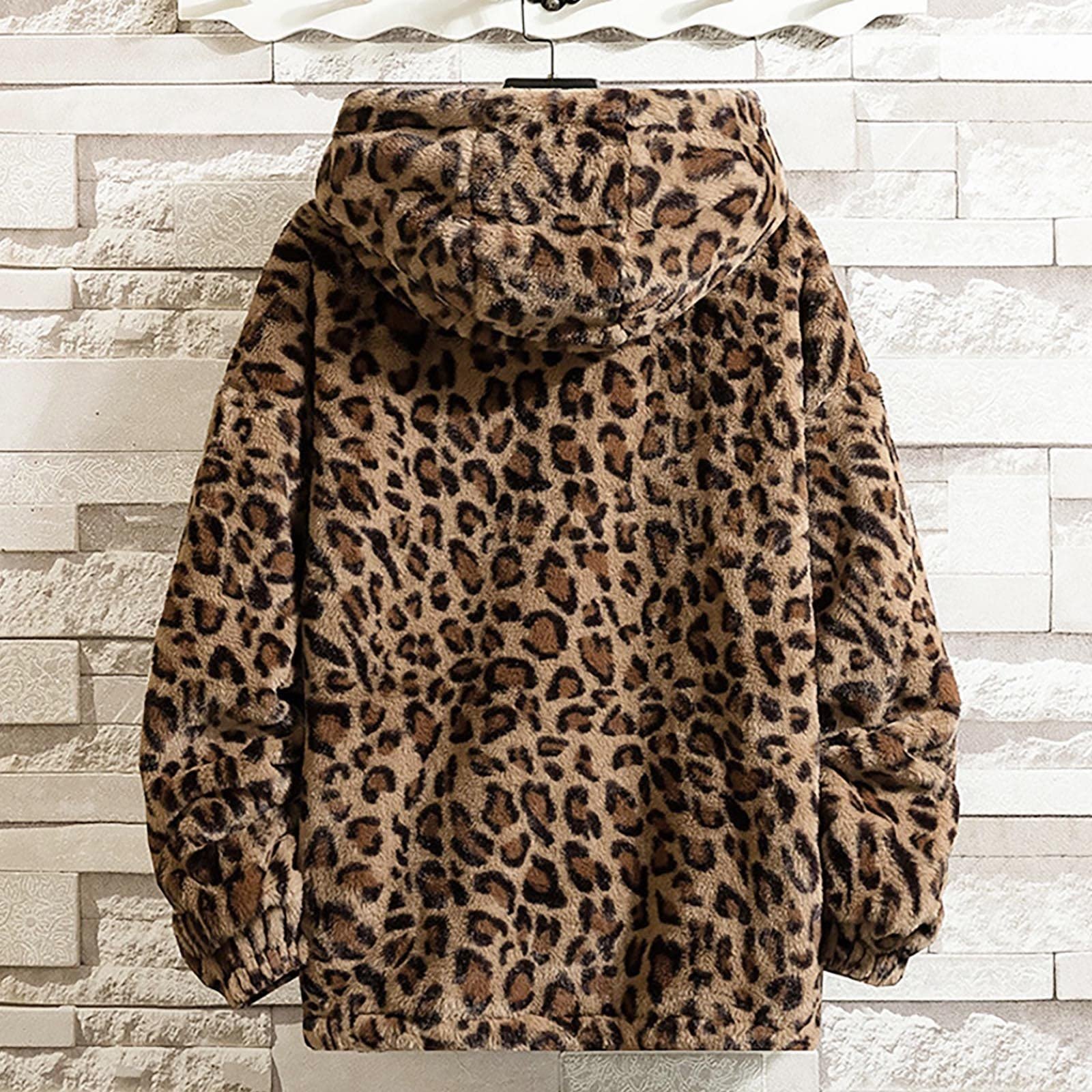 Куртка Henagehde Женская Золотой Леопардовый Принт На Молнии С Капюшоном Фланелевая Большой Размер, фото №2