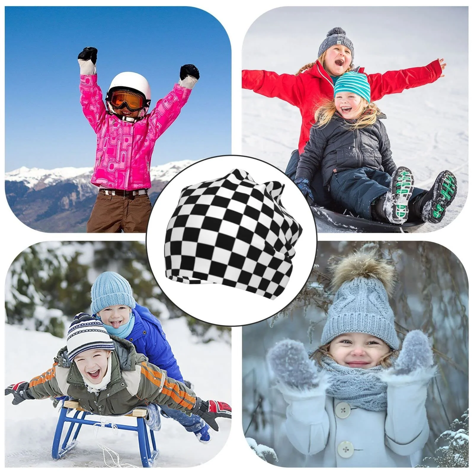 Шапка LOUJIN В'язана в клітинку Чорно-біла One size, фото №8 Шапка LOUJIN В'язана в клітинку Чорно-біла One size, фото №8