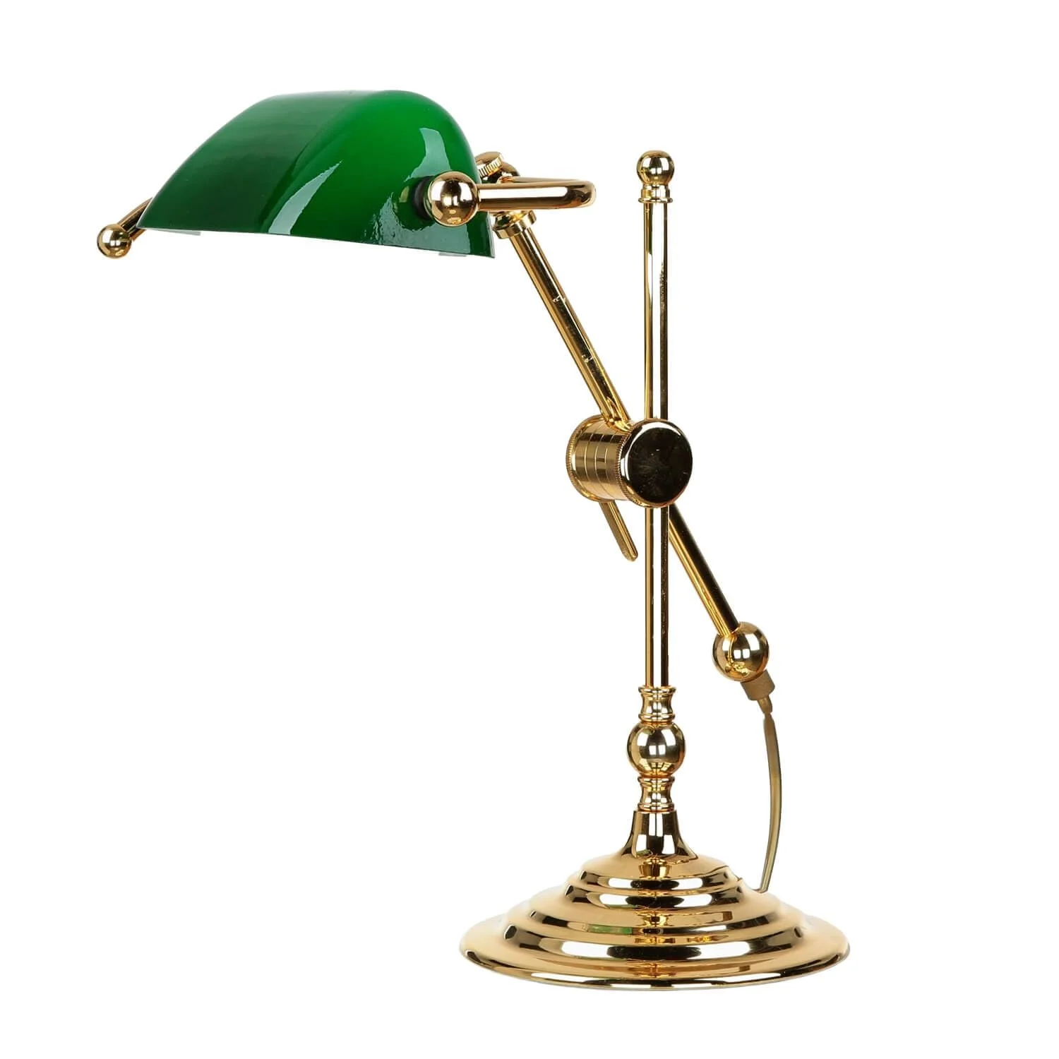 Настільна лампа Licht-Erlebnisse Banker Lamp латунь скло 32 см E14 24 карати позолота Art Nouveau Зелено-золотистий, фото №2