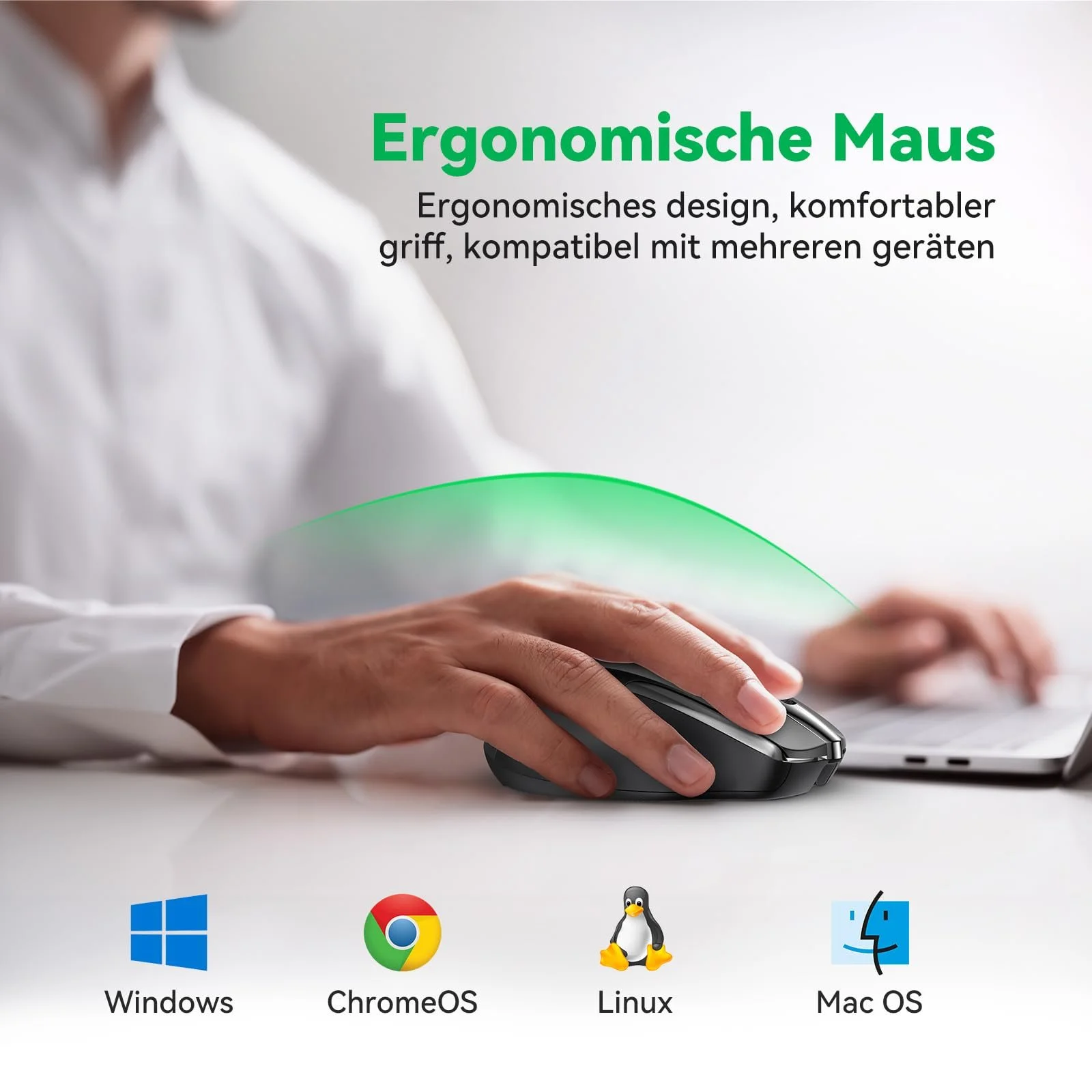 Мышь TechRise Bluetooth 2.4G Wireless (BT 5.0/3.0 + 2.4G) 4800 DPI Перезаряжаемая Эргономичная USB-A Приемник 6 уровней DPI Бесшумная Беспроводная Для ноутбуков Компьютеров ПК Windows Черная, фото №6