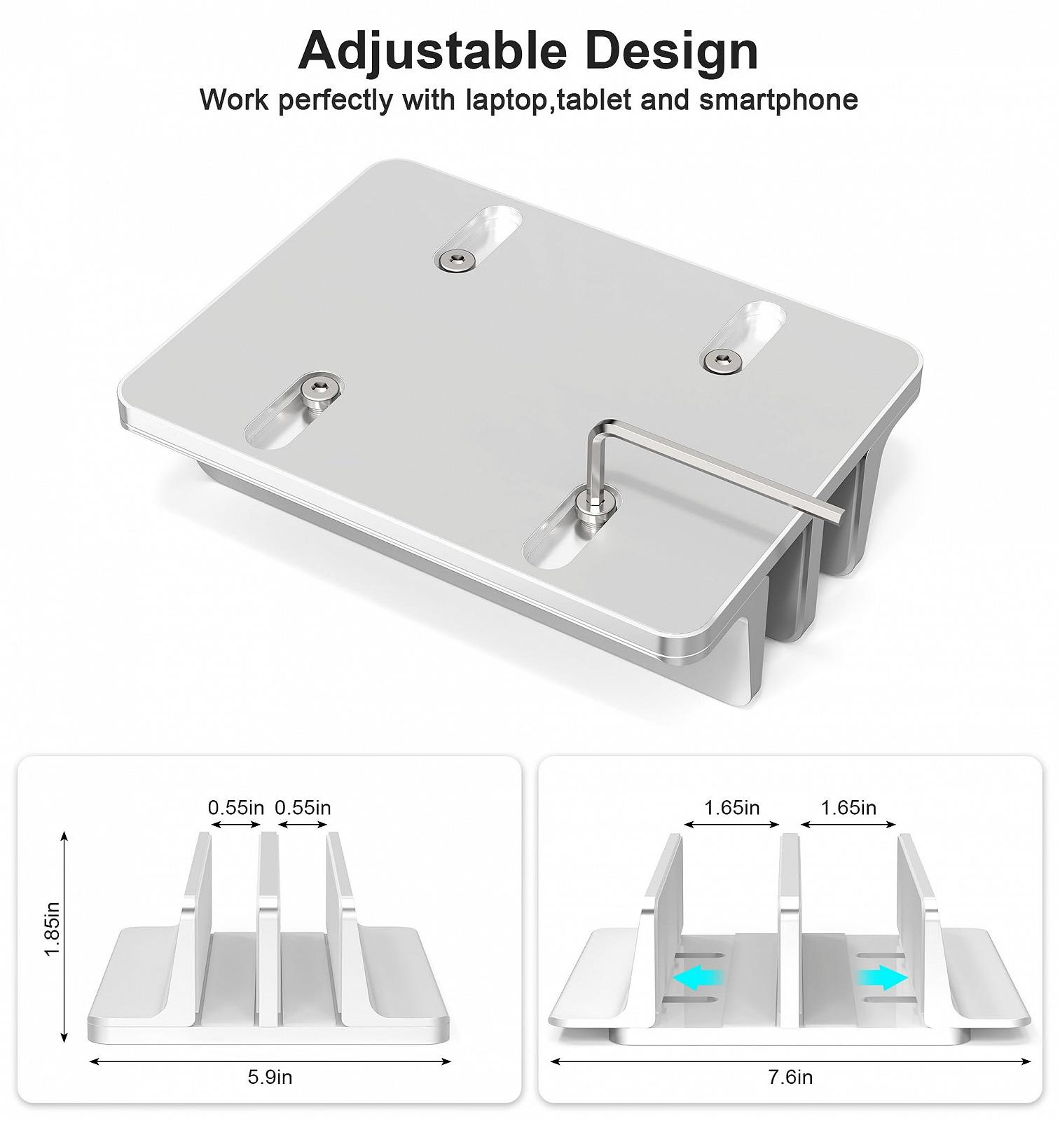Вертикальная Подставка для Ноутбука Алюминиевая Регулируемая с 2 Слотами (до 17.3 дюймов), фото №2