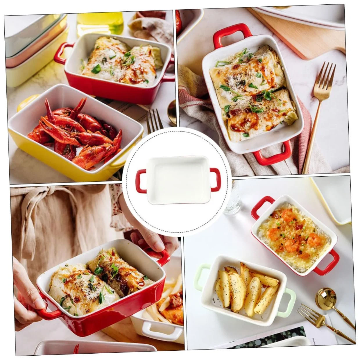 Деко для запікання керамічне з подвійною ручкою прямокутне Червоне, фото №3 Деко для запікання керамічне з подвійною ручкою прямокутне Червоне, фото №3