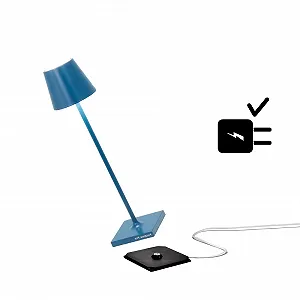 Настільна лампа Zafferano Poldina Pro Micro бездротова LED акумуляторна 2200-2700-3000K IP65 алюміній В27.5 см USB Синій Капрі - Фото 1
