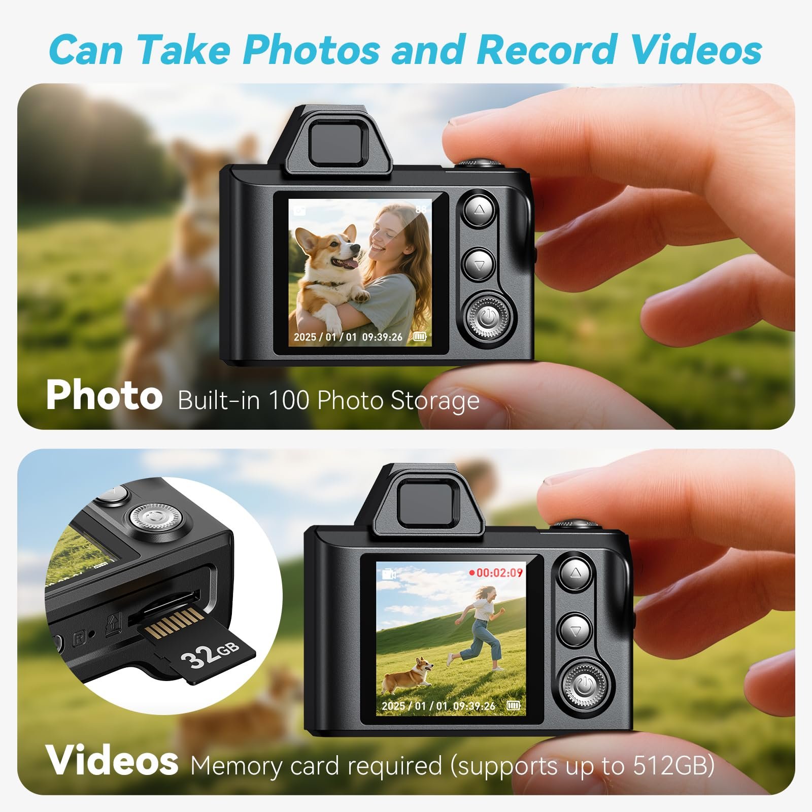 Мини Цифровая Камера-Брелок MaxMango 1.3 Inch 1080P Мини Фотокамера с Памятью 64GB, Черный, фото №5