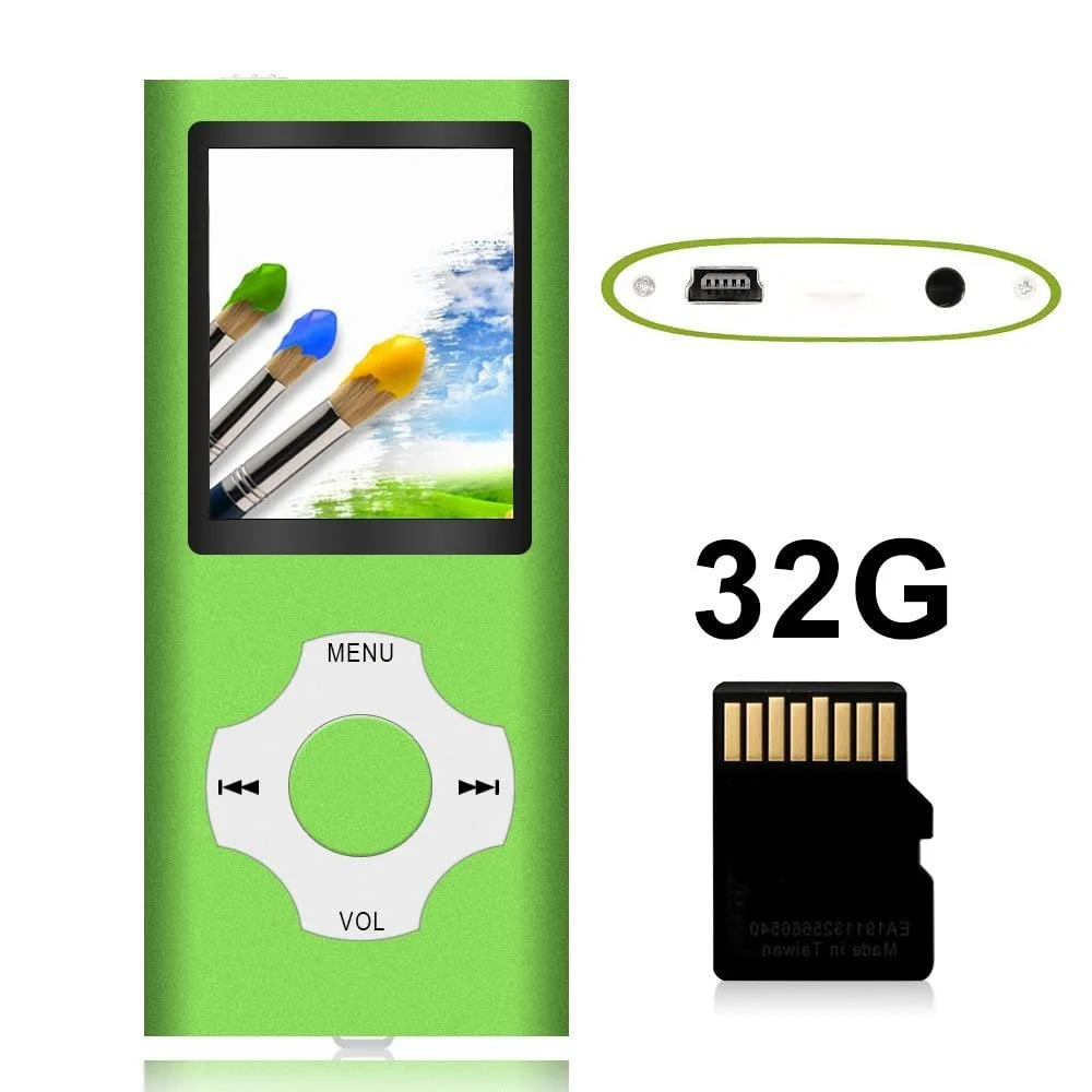 MP3 плеер Tabmart с microSD, FM-радио, электронная книга, встроенный динамик, длительное время работы от батареи, цветной дисплей 1.81 дюйма, зеленый, фото №8