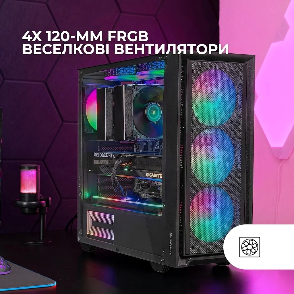 Корпус для ПК Mars Gaming MC-AIR / Midi Tower / FRGB, Закаленное стекло, Mesh / Без БП / Черный, фото №6
