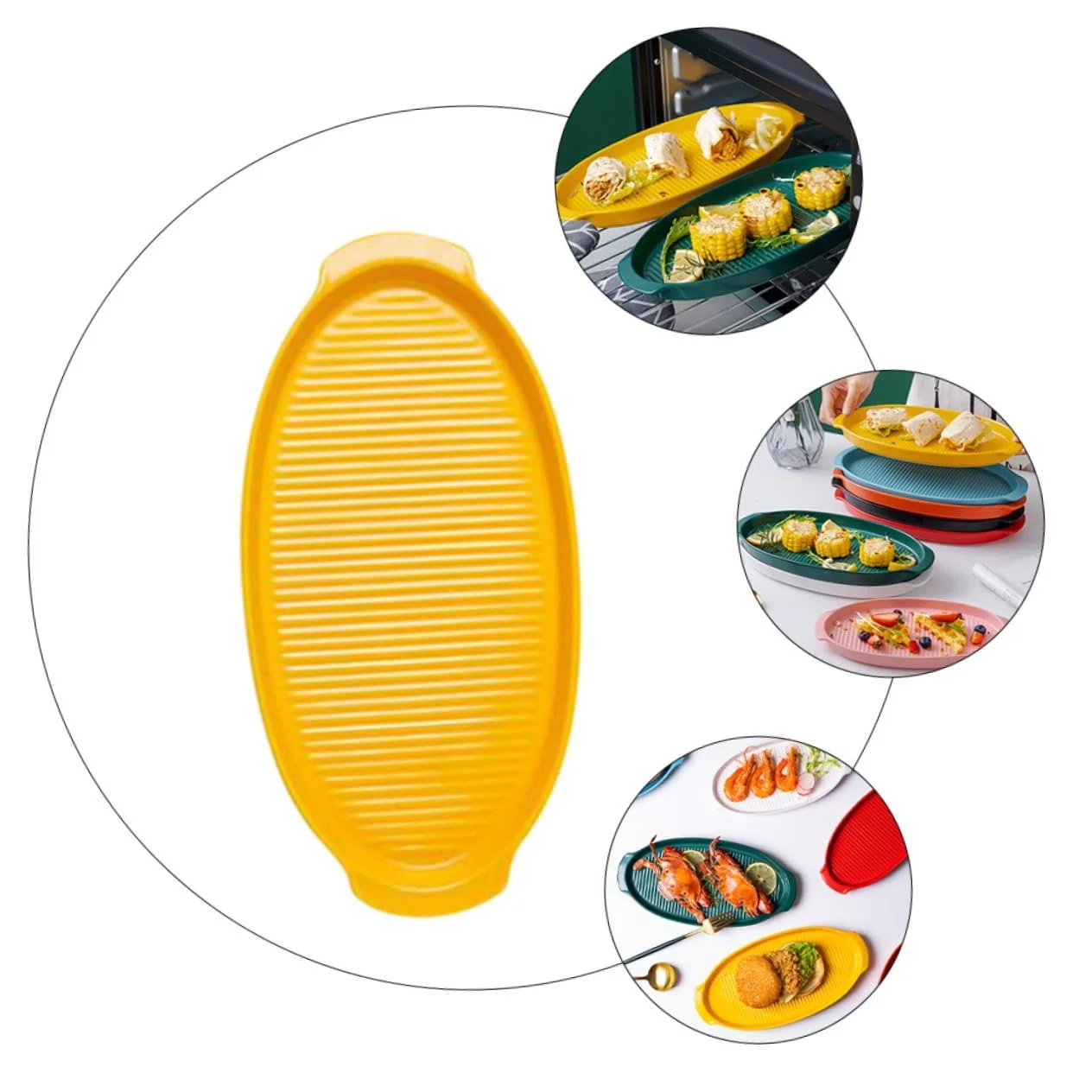 Форма для запекания керамическая овальная с ручками желтая малая, фото №3