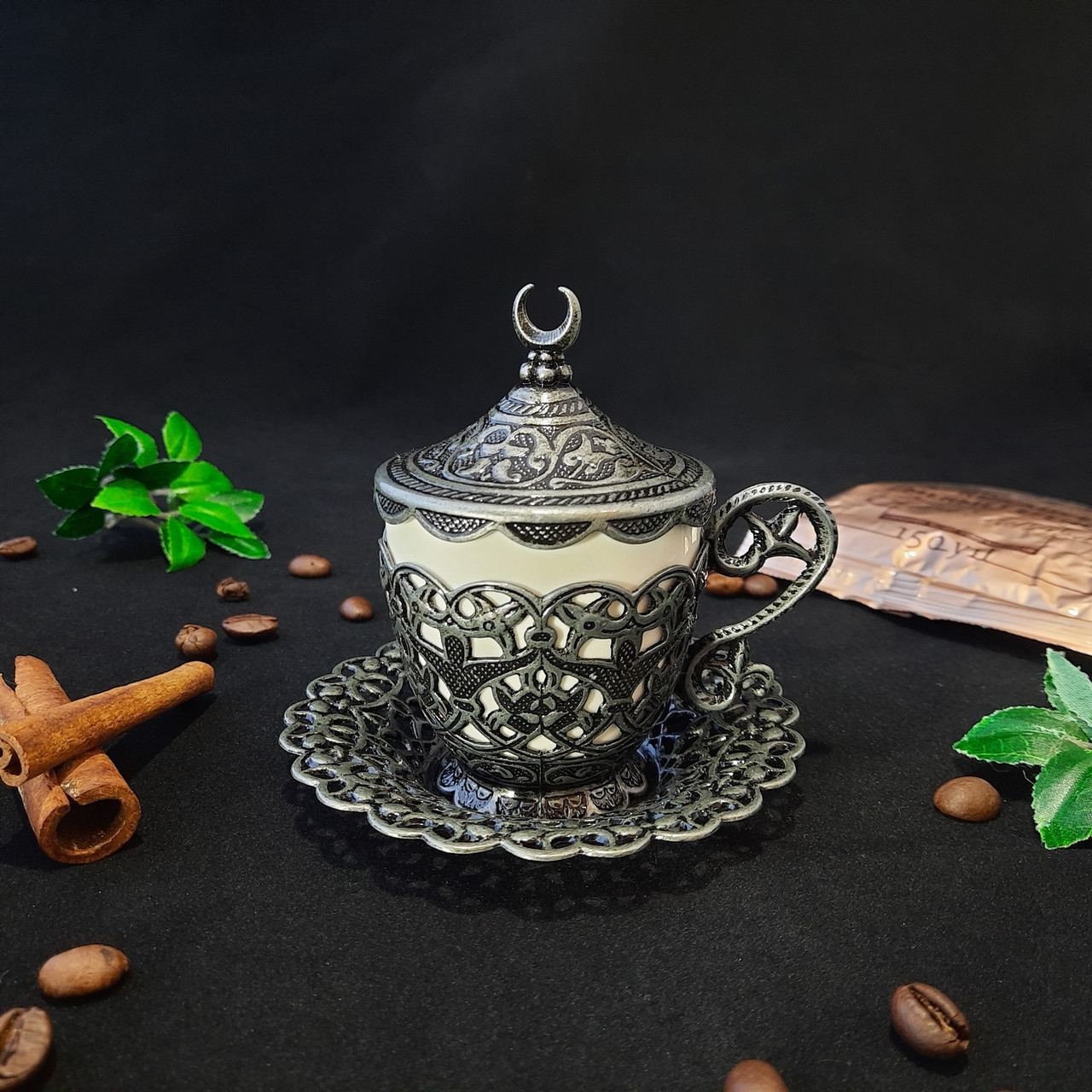 Турецкая чашка Демитас Acar с блюдцем 100 мл Темное серебро, фото №6 Турецкая чашка Демитас Acar с блюдцем 100 мл Темное серебро, фото №6