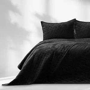 Покрывало RESTILO Laila 240 x 260 см Черный Двустороннее стегание Бархат Вельвет synthetic.ua - Фото 1