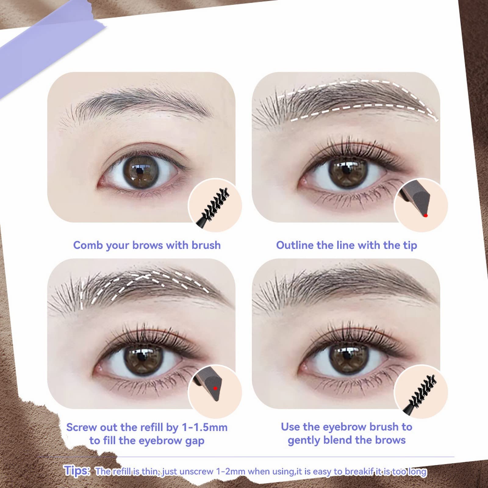 Олівець Der quadratische Augenbrauenstift Водостійкий Довговічний З щіточкою C, фото №4