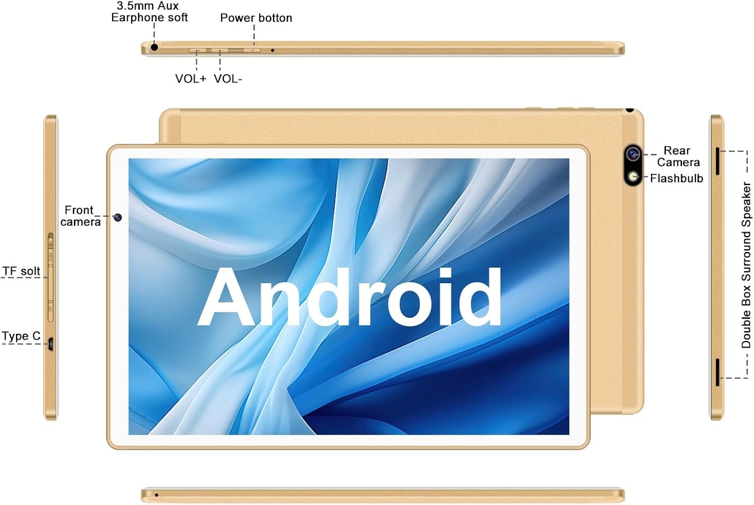 Планшет 10.1" Facetel Q3 4/64Gb 8 ядер Android 10 8000 mAh Золотой, фото №5