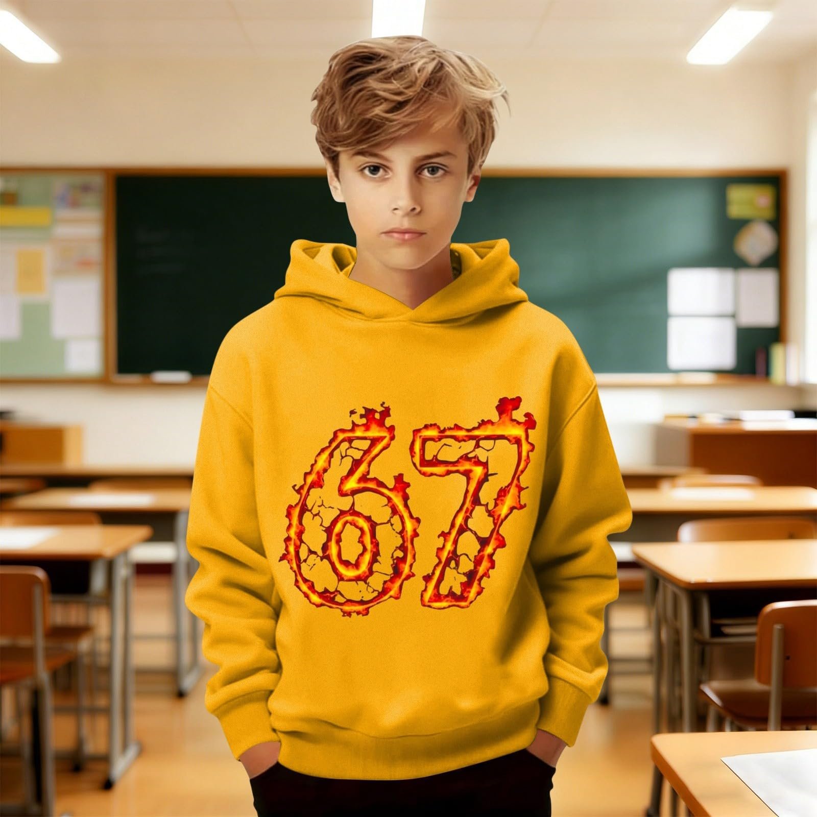 Худи Generisch 67 Six Seven Детский Забавный Худи для Мальчиков Девочек Однотонный 6 7 Meme-Костюм, фото №2