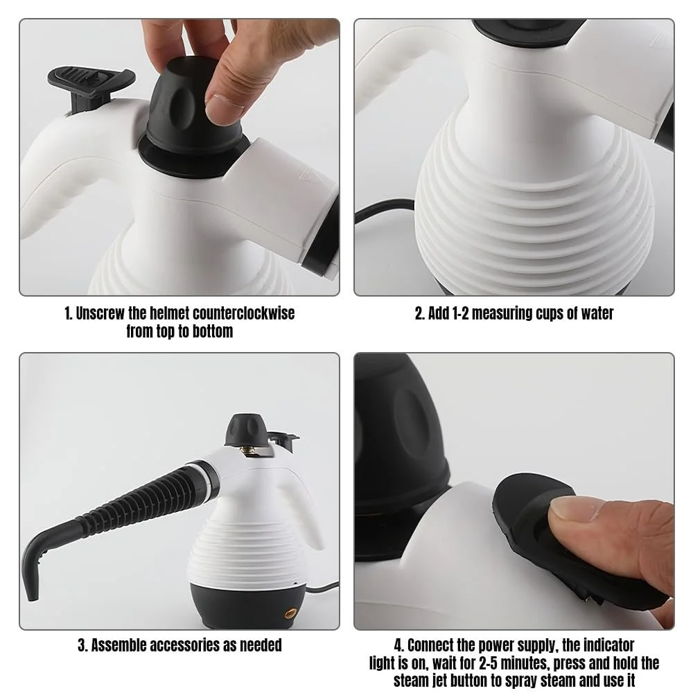 Пароочисник ручний 2-в-1 1000 Вт 15 аксесуарів білий, фото №3 Пароочисник ручний 2-в-1 1000 Вт 15 аксесуарів білий, фото №3