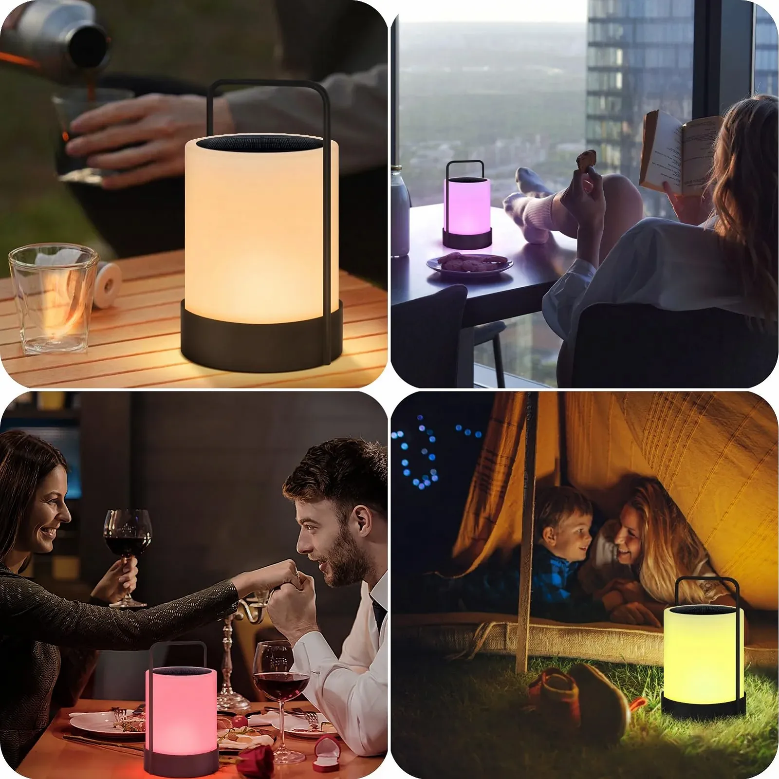 Настольная лампа на солнечной батарее уличная LED IP44 8-10ч RGB + белая портативная USB-C металлическая черная, фото №7