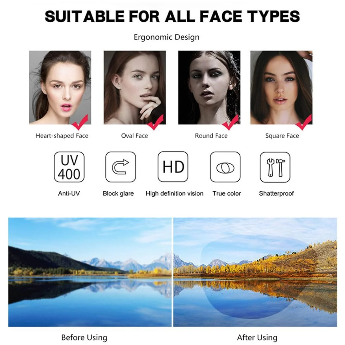 Сонцезахисні Окуляри Серце JOCXZI Рожевий Червоний, фото №3