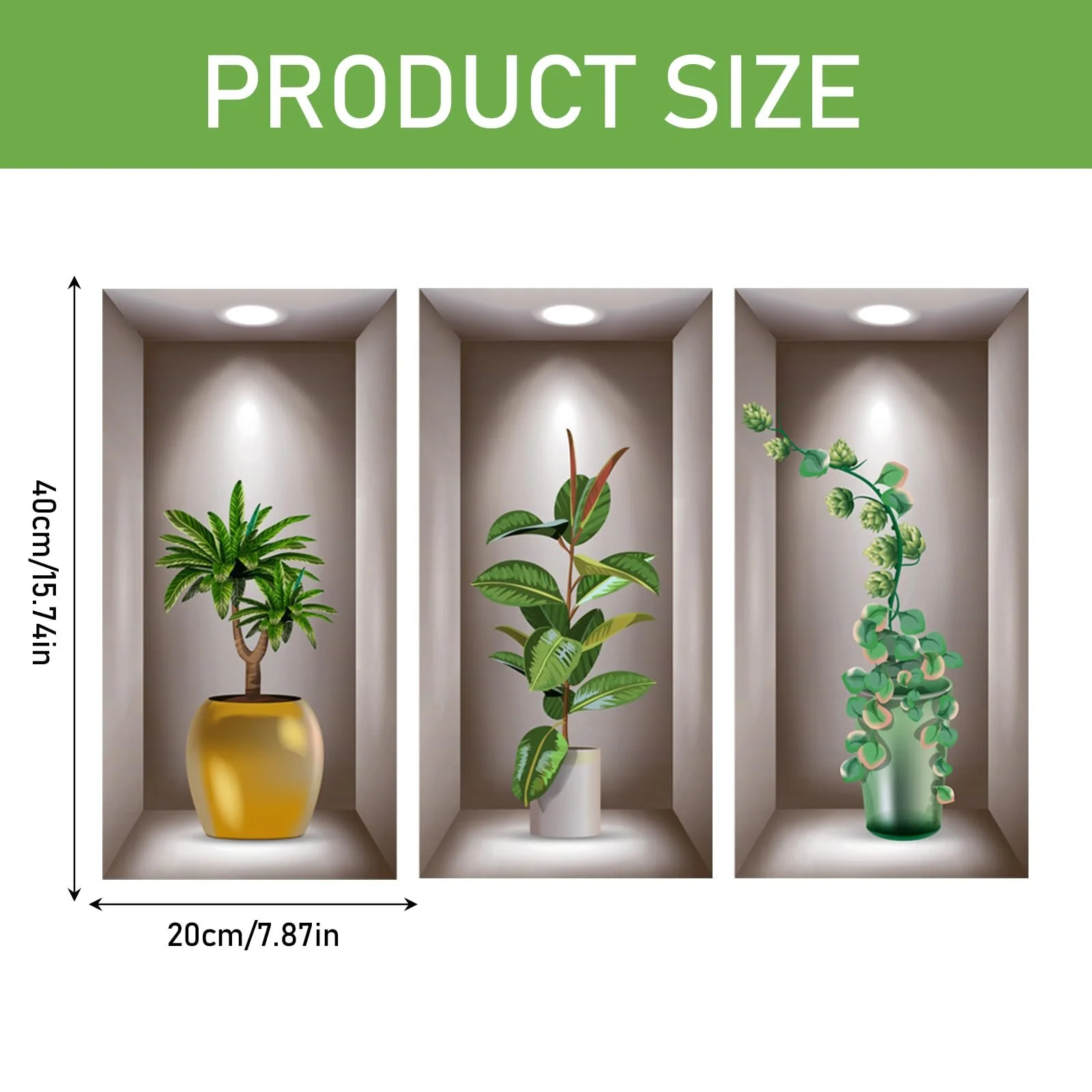 3D Наклейка на стіну Ваза 20 x 40 см Зелена Рослини 3D-ефект, фото №2