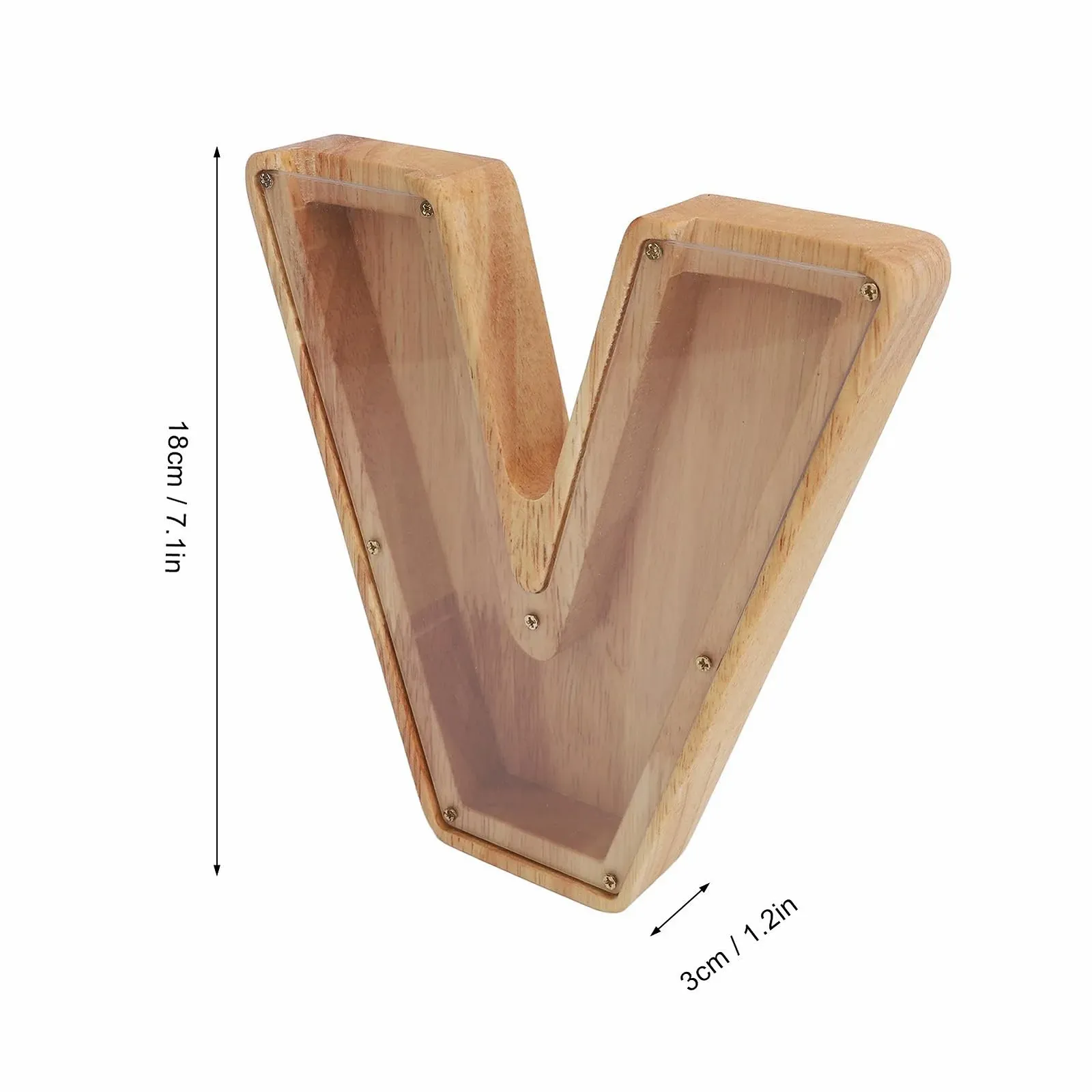 Скарбничка Kikumi Wooden Letter V Shaped Дерев'яний алфавіт Велика Прозора панель, фото №8