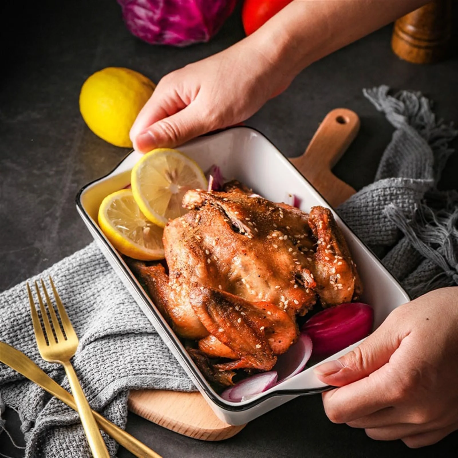 Форма для запекания Керамическая Прямоугольная С двумя ручками для лапши и риса, фото №7