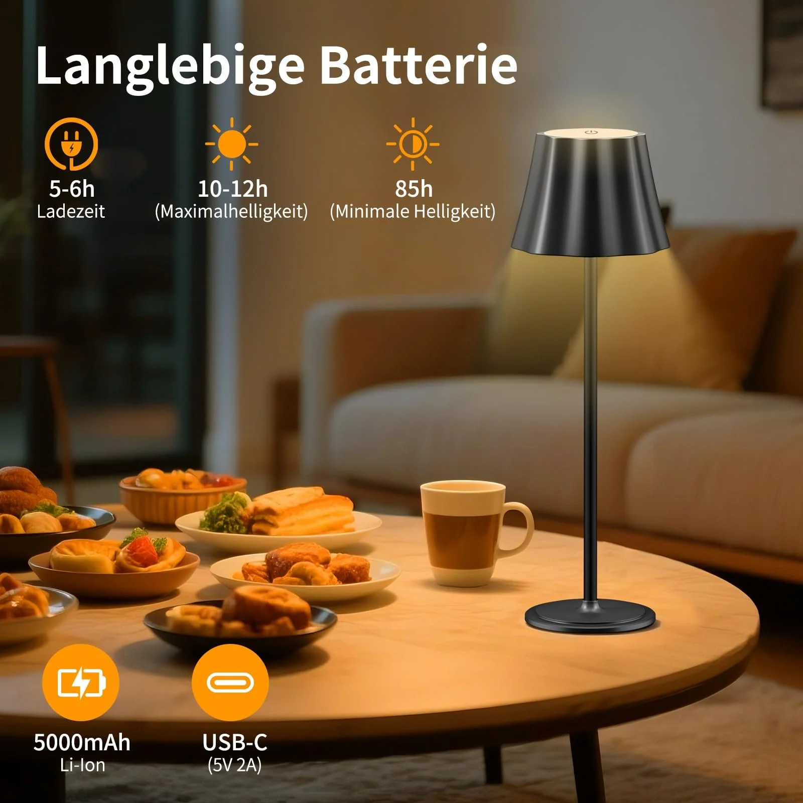 Настільна лампа LED Suright 5000 mAh Бездротова Акумуляторна 3 режими кольору з регулюванням яскравості IP54 Водонепроникна, фото №4