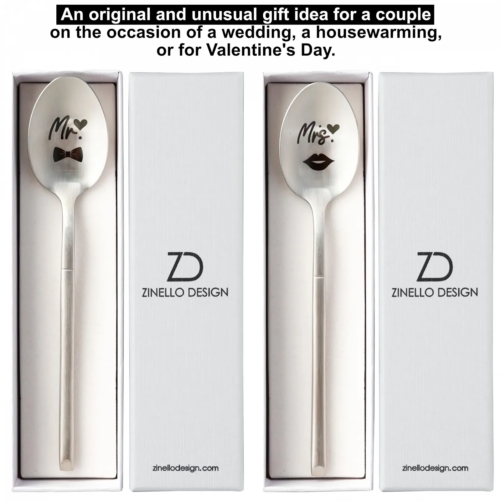 Набір ложок ",Mr & Mrs" Zinello Design з 2 шт. срібний, фото №4