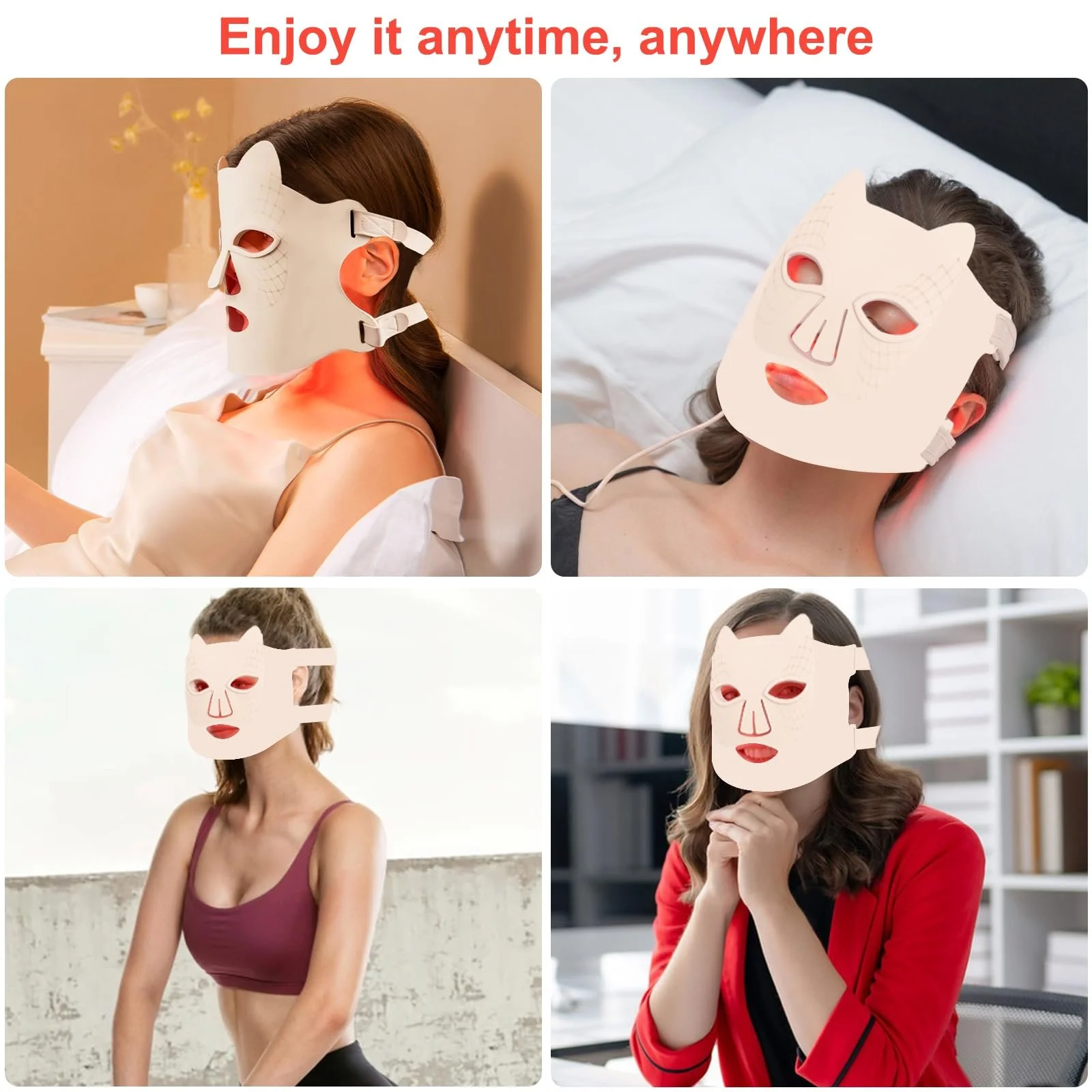 LED Маска для обличчя Vhipu 4 кольори (червоний, синій, зелений, ближній інфрачервоний) для боротьби з акне, зморшками, фото №7