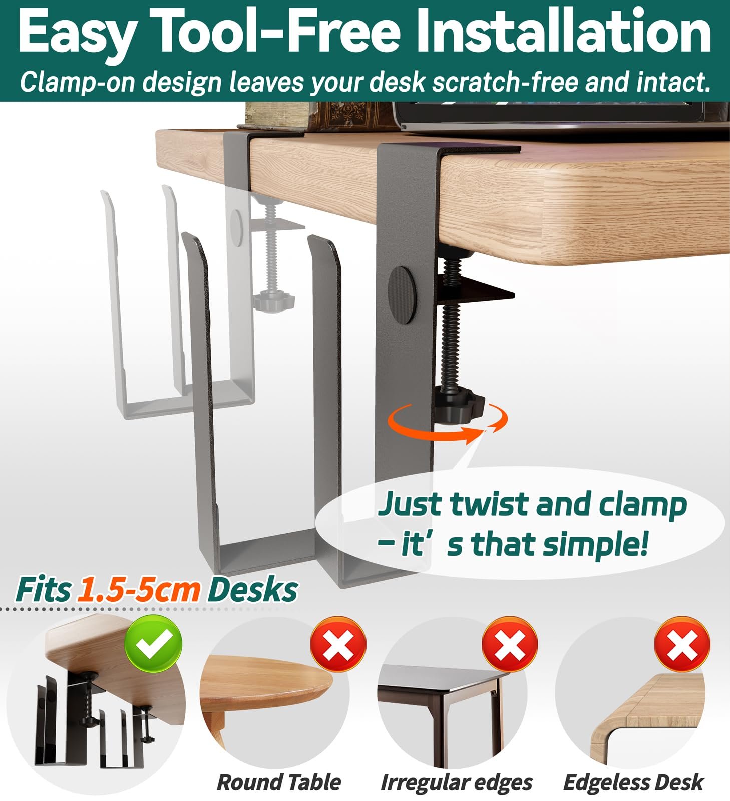 Підставка для ноутбука регульована для двох пристроїв з затискачем для столів - без свердління, фото №4