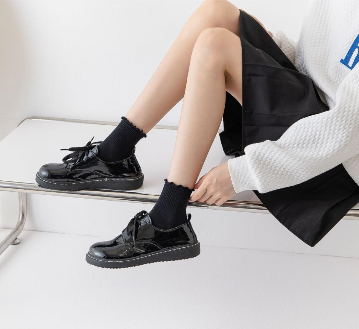 Носки AKAMAS Кружевные с оборками Женские 6 пар Хлопковые носки Дышащие Мягкие Однотонные Короткие Носки для щиколотки, фото №6