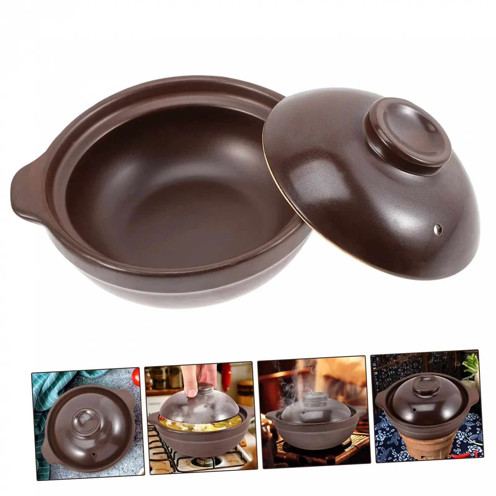 Кастрюля керамическая для тушения маленькая термостойкая с боковыми ручками коричневая, фото №9 Кастрюля керамическая для тушения маленькая термостойкая с боковыми ручками коричневая, фото №9