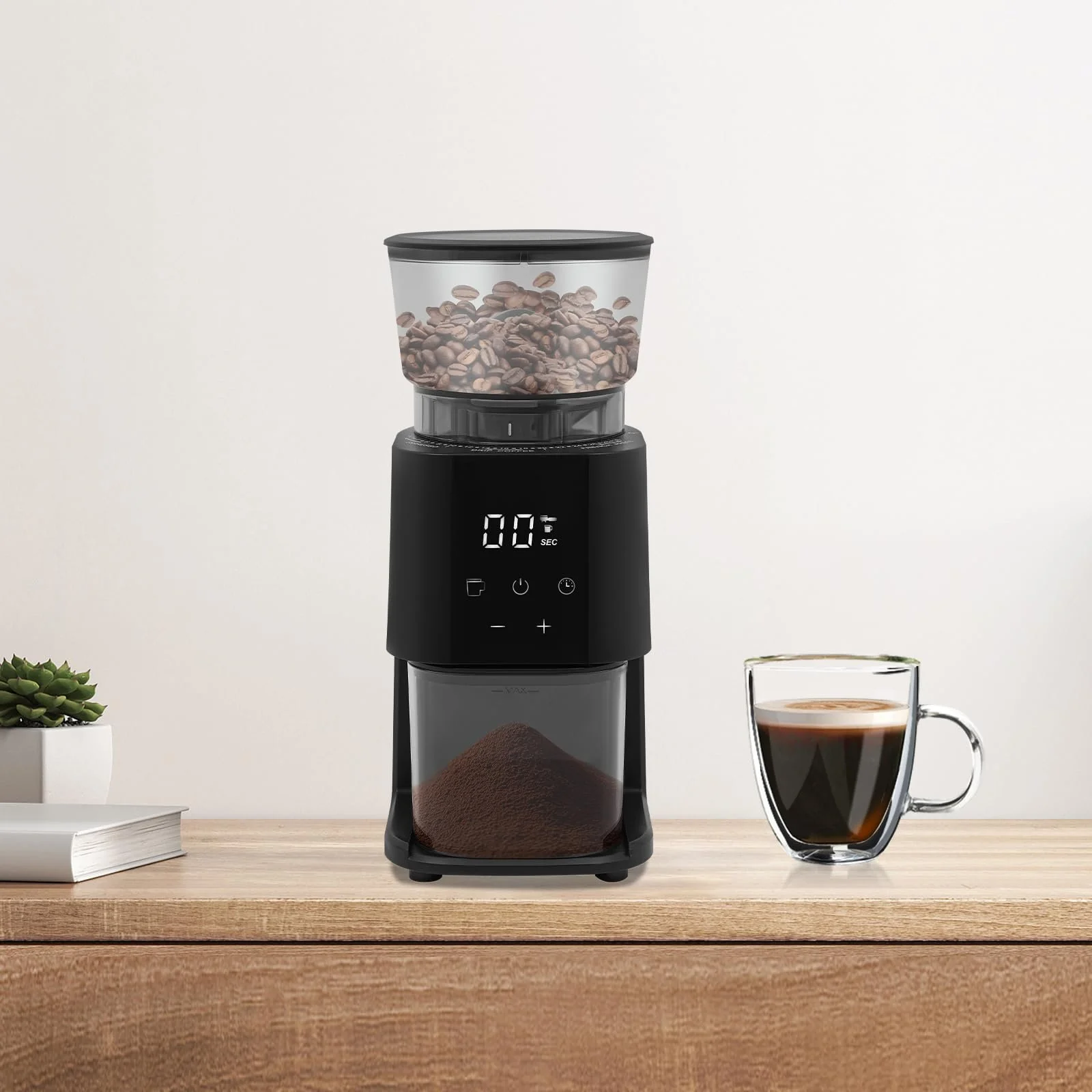 Кавомолка Конічна 1,57 дюйма Електрична для дрібного та грубого помелу кави з цифровим сенсорним керуванням та регульованими рівнями помелу для дому, кафе, фото №3 Кавомолка Конічна 1,57 дюйма Електрична для дрібного та грубого помелу кави з цифровим сенсорним керуванням та регульованими рівнями помелу для дому, кафе, фото №3