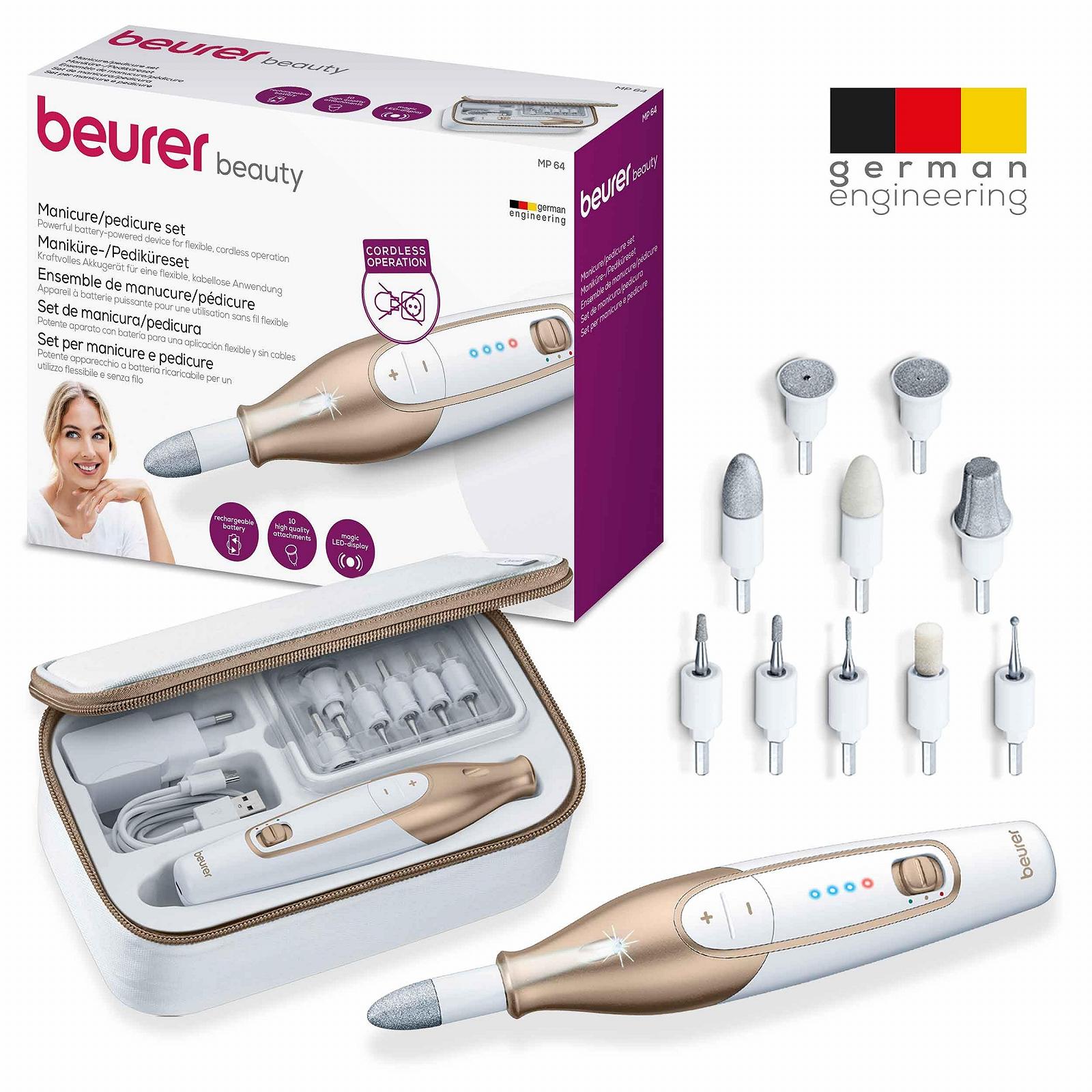 Електричний набір для манікюру / педикюру Beurer MP 62 з 10 насадками, LED підсвіткою та сумкою для зберігання, фото №6