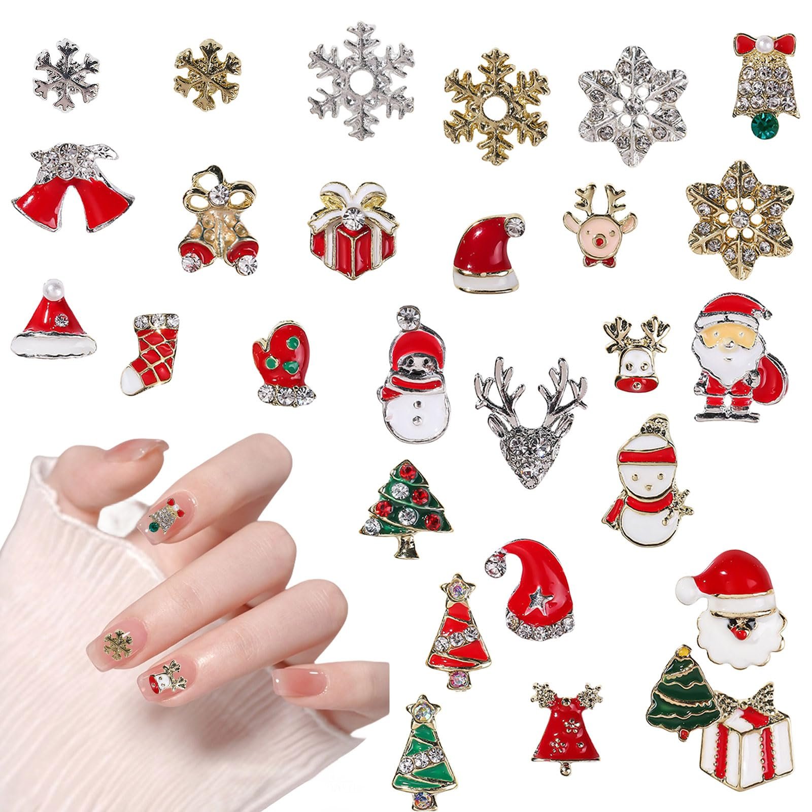 Підвіски для нігтів Різдвяні Різдвяна Ялинка Дід Мороз Шкарпетки Лось Дзвіночок для манікюру DIY, фото №1