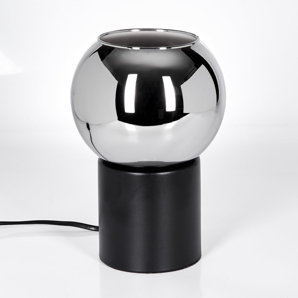 Настільна лампа HOFSTEIN Koyoto метал/скло Ø 15 см E27 Чорний/Хром/Димчастий, фото №8