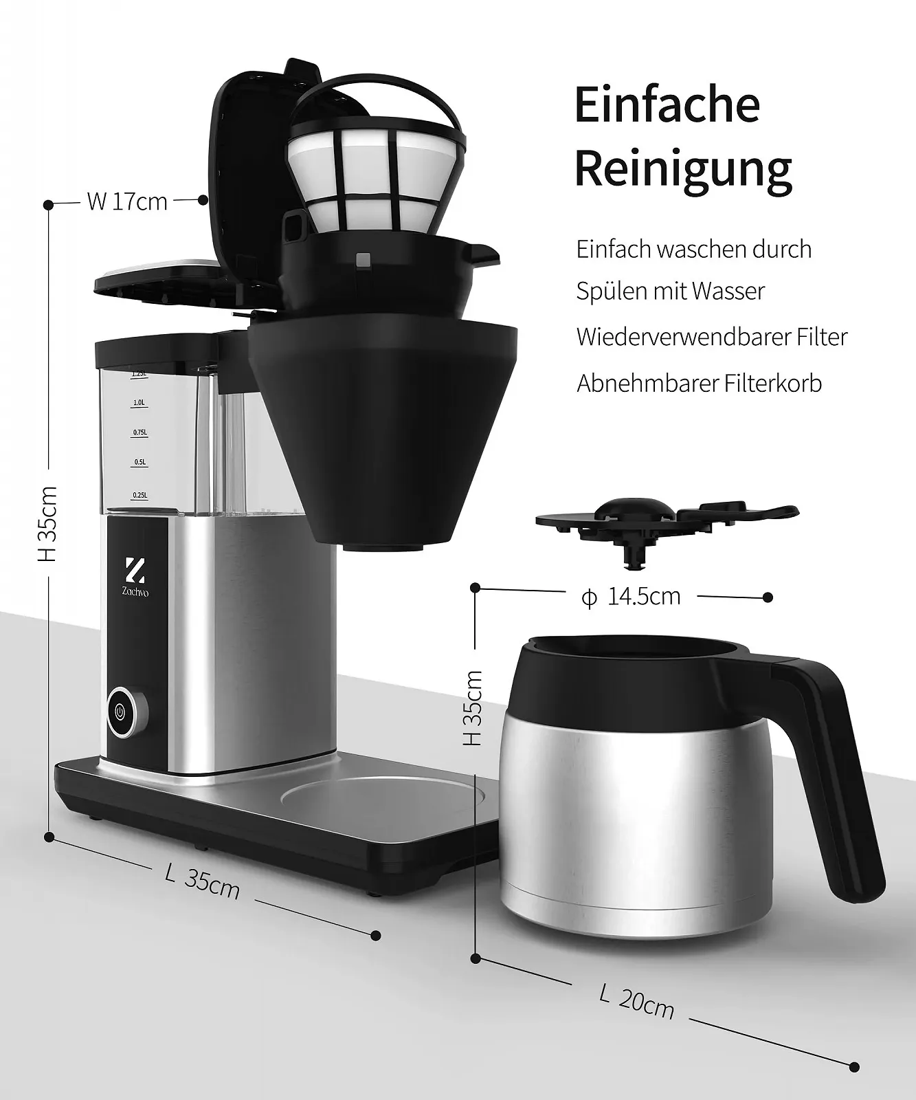 Фильтровая кофеварка 1.25 л 92°C PID нержавеющая сталь, фото №2