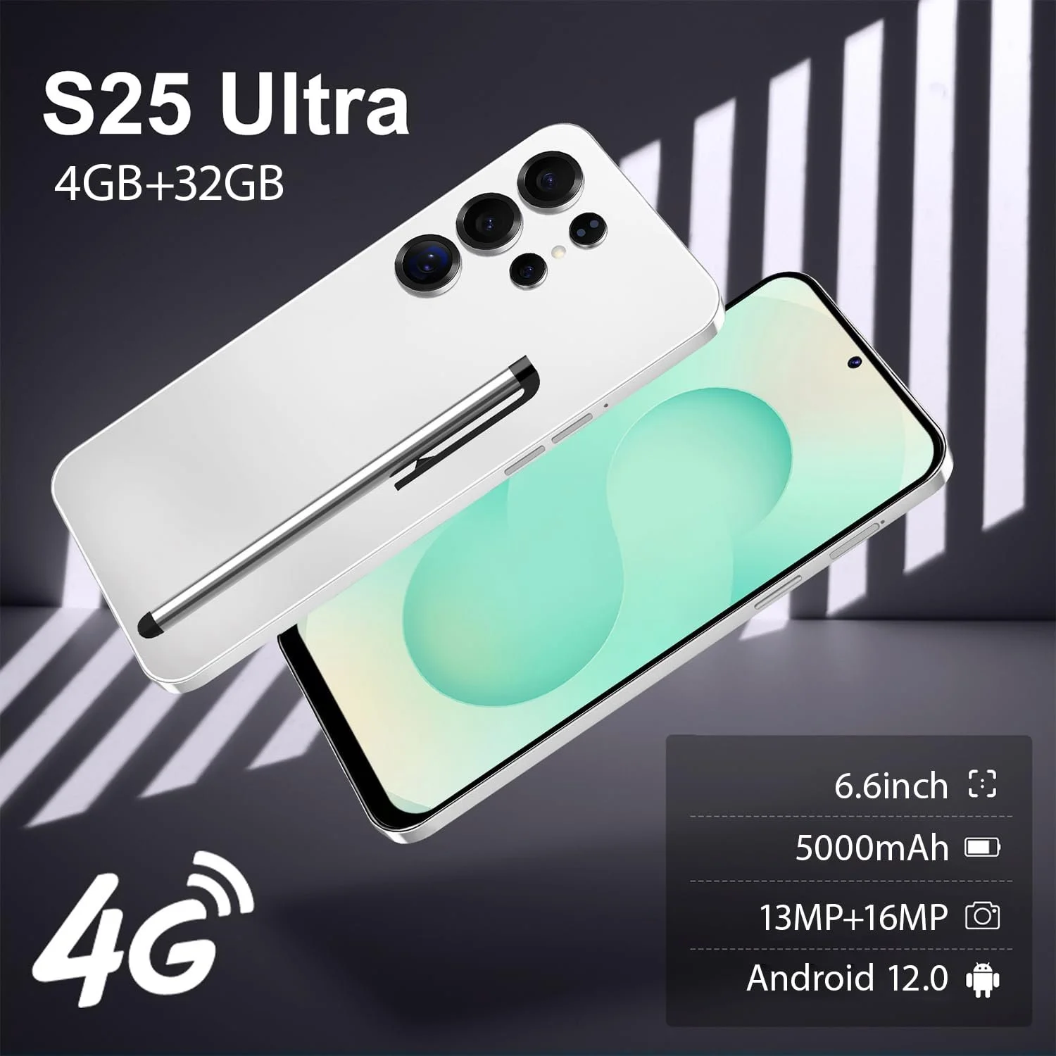 Смартфон S25Ultra 4G Android 12.0 6.6 дюйма 4GB + 32GB ROM/256GB SD Dual SIM Dual Camera Face ID WiFi GPS OTG Зеленый, фото №4
