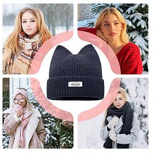 Шапка-біні з котячими вушками Mivceklw, в'язана - Фото 1