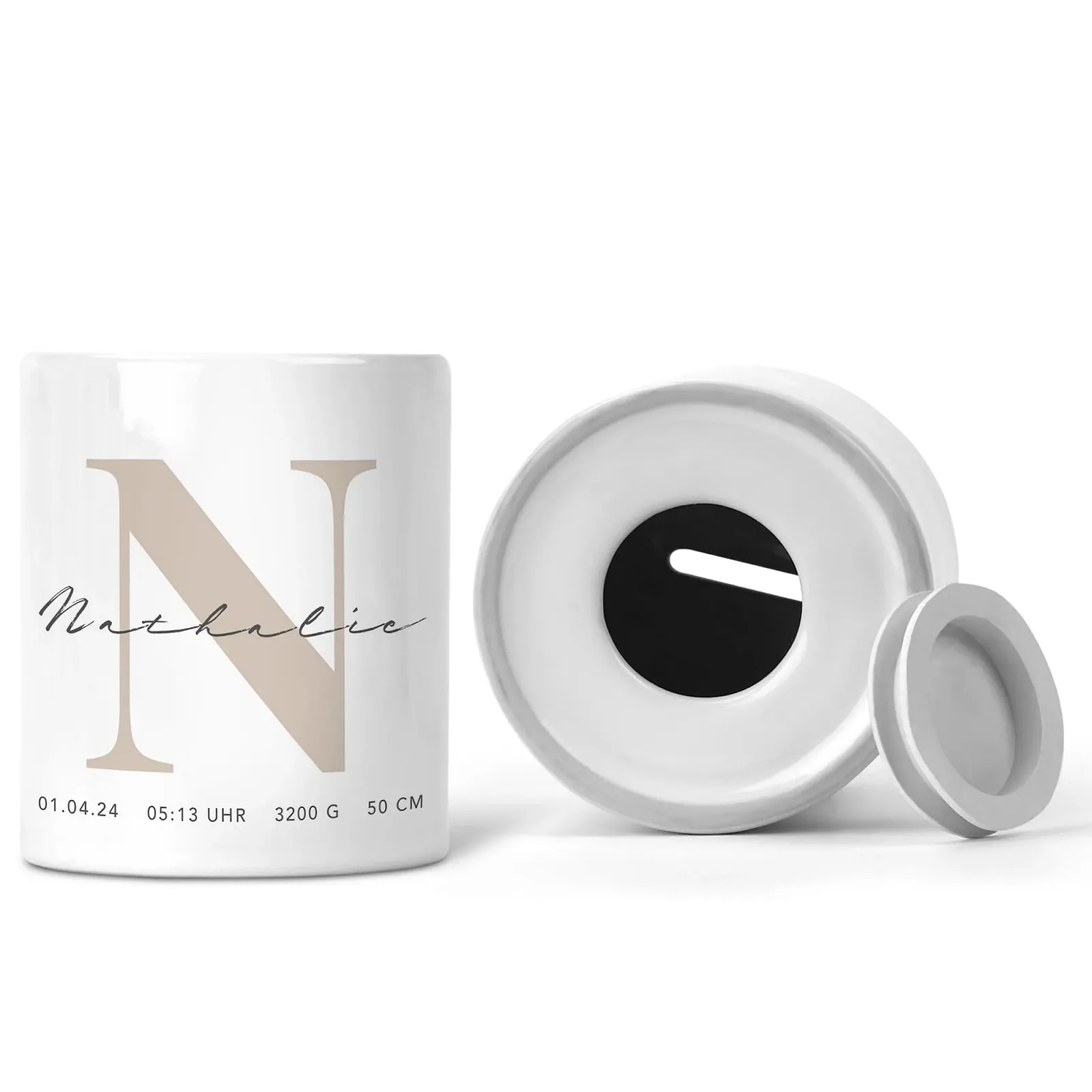 Скарбничка керамічна Персоналізована з ім'ям та буквами Бежева, фото №8