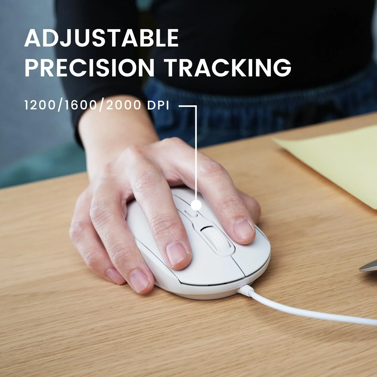 Мышь проводная оптическая Perixx PERIMICE-222, регулируемая DPI 1200/1600/2000, тихий клик, кабель 1,8 м, белая, фото №6