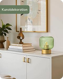 Настільна лампа EDISHINE LED зі скляним плафоном та металевою основою E27 2700 K Золота/Зелена synthetic.ua - Фото 1