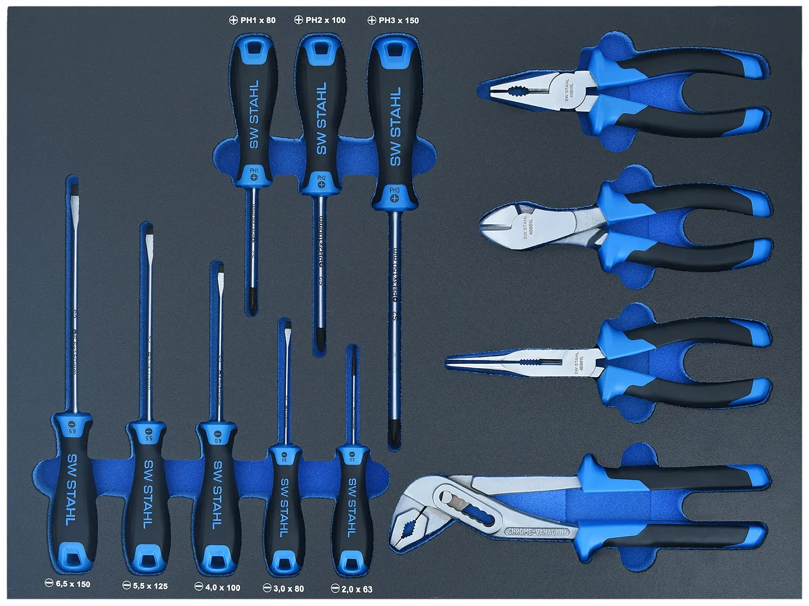 Набор для тележки SW-Stahl, плоскогубцы и отвертки, 12 предметов, фото №1